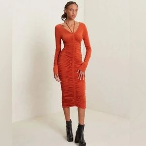 LOWEST PRICE ALC Rust Orange Ruched Vivien Midi Dress sz XS